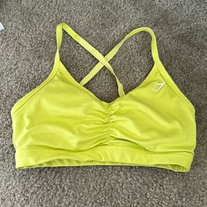 Gymshark ruched training  sports bra, size small, neon green/yellow
